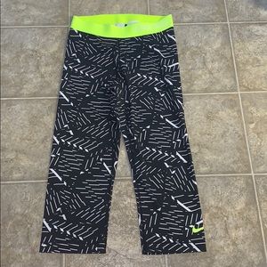 Black, White & Neon Nike Pro Cropped Legging